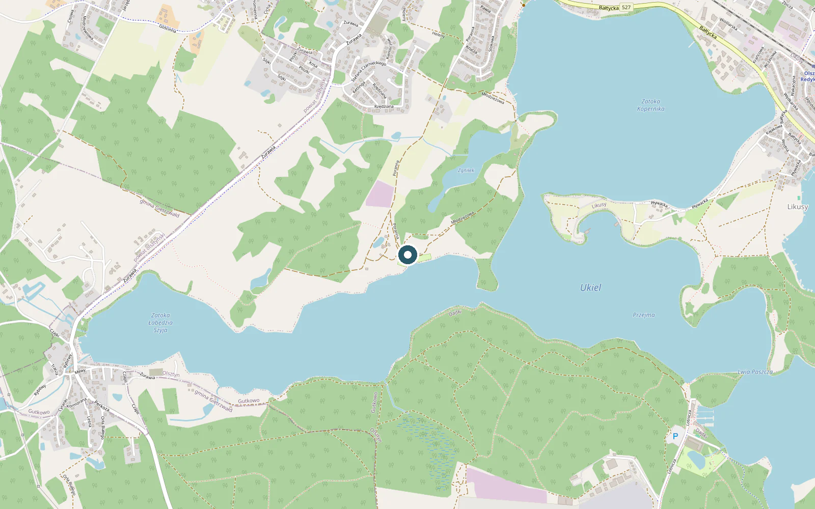 Karte: Lage des Campingplatzes am Ukiel-See in Olsztyn